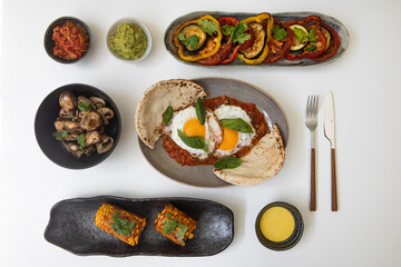 Set of varied healthy food dishes