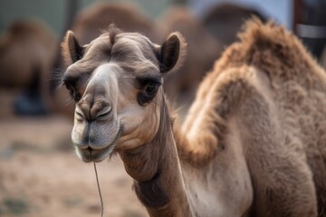 Obraz premium Bahrain's Dromedary Arabian Camel Farm. Generative AI
