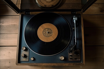 Top view record player, created with AI generative technologie