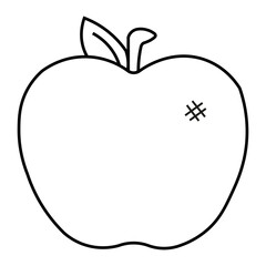 minimalistic apple vector with transparent background, drawing of apple fruit in black