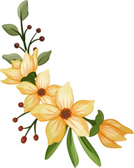 Yellow floral bouquet with watercolor