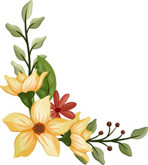 Yellow floral bouquet with watercolor