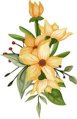 Yellow floral bouquet with watercolor