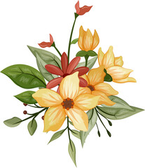Yellow floral bouquet with watercolor