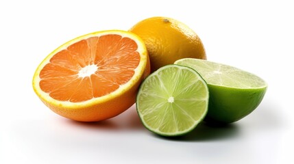Orange and Lime Fruit Slices on a white background