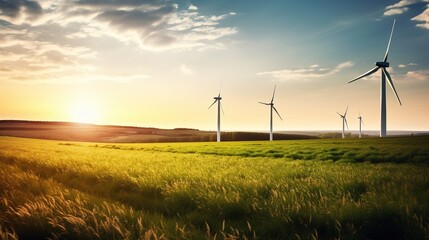 Fototapeta na wymiar Wind turbines in a grassy field