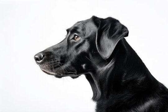 A black dog with a side profile on a white backdrop. Generative AI