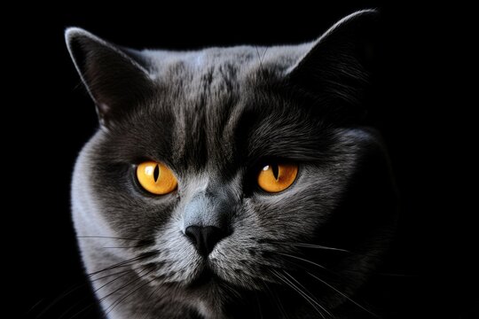 British cat, black and white cat image, cat's eye. Generative AI