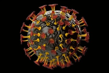 Naklejka premium Coronavirus 3D Render: Microscopic View of an Infectious Virus Epidemic, Generative AI