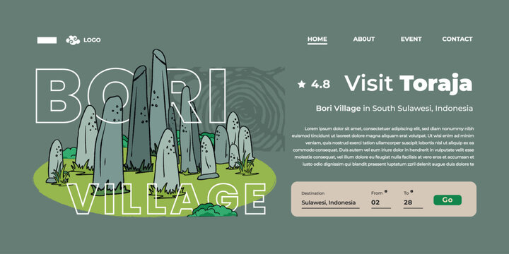 stone megalith grave site in boru village tana toraja indonesia handrawn illustration