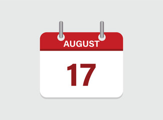 17th August calendar icon. Calendar template for the days of August. Red banner for dates and business.