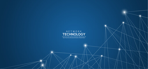 Abstract lines and dots connect background. Technology connection digital data and big data concept.