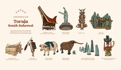 isolated tana toraja culture indonesia handrawn illustration design inspiration