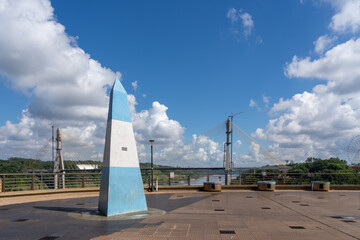 The Argentine obelisk at Triple Frontier in Puerto Iguazú, Argentina, a tri-border area along the...