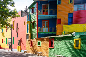 The colorful buildings at  Caminito street museum with an unrecognizable people in La Boca, Buenos...