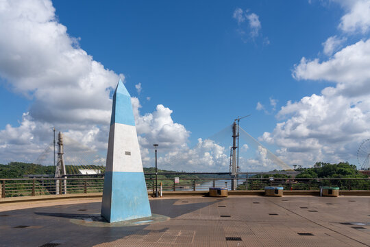 The Argentine obelisk at Triple Frontier in Puerto Iguaz&uacute;, Argentina, a tri-border area along the junction of Argentina, Brazil and Paraguay.