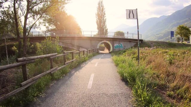 Via Francigena - Velodoire bicycle path next to Quart, Aosta Valley, Italy - August 2021