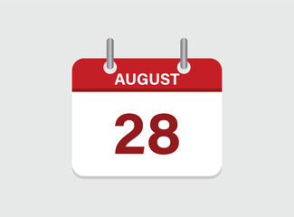28th August calendar icon. Calendar template for the days of August. Red banner for dates and business.