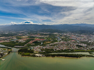 Top view of Kota Kinabalu colloquially referred to as KK, is the state capital of Sabah, Malaysia.
