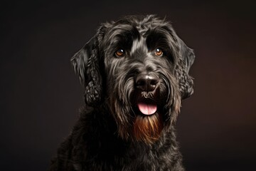 Front view of a large Russian black terrier dog sitting on an isolated background. Generative AI