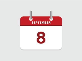 8th September calendar icon. Calendar template for the days of September. Red banner for dates and business.
