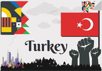 Turkey Flag and National or Independence day design for Turkey flag. Modern retro red green star  traditional abstract icons. Vector illustration.