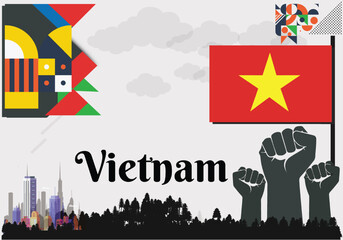Vietnam Flag and National or Independence day design for Vietnam flag. Modern retro red green star  traditional abstract icons. Vector illustration.