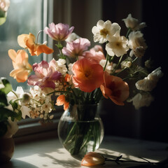 Vase of Flowers The soft, diffused light from a nearby window creates a gentle glow on the flowers.