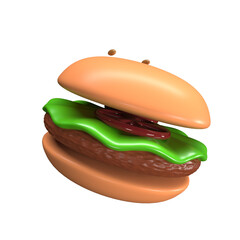 Hamburguesa sola  3d en fondo transparente