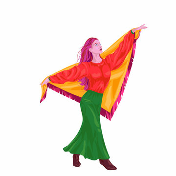 woman dancing colorful shawl red green clip art preview