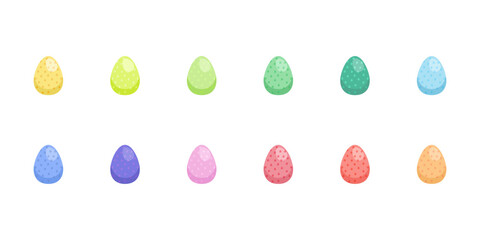 Jajka wielkanocne. Świąteczne kolorowe jajka w kropki na białym tle. Malowane pisanki. Ilustracja wektorowa.