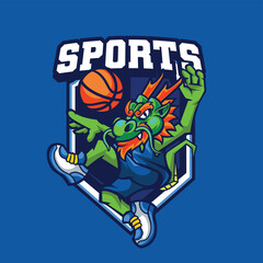 Fototapeta na wymiar Vector illustration of dragon mascot with basketball player pose with sport logo style