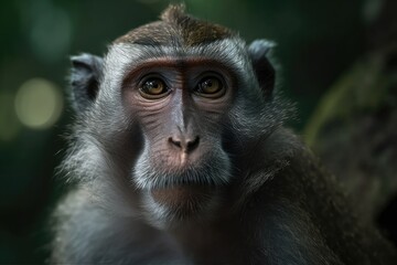 Fototapeta premium 2019 photograph of a monkey at a park in Ubud, Bali, Indonesia. Generative AI