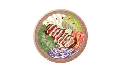 Vegetarian Cabbage Cheese Paprika Avocado Cranberry Steak Salad Poke Vector Illustration