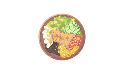 Vegetarian Vegan Cucumber Egg Tofu Olives Paprika Chicken Breast Salad Poke Meal Vector Illustration