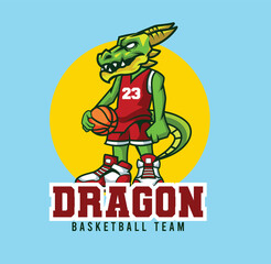 Vector illustration of dragon mascot with basketball player pose with sport logo style
