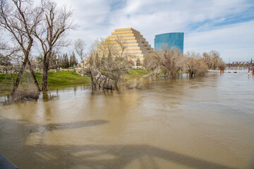 River Park Walk in West Sacramento with high water levels