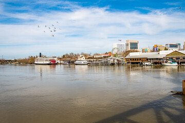 Old Sacramento with high river