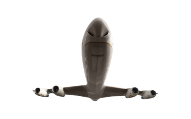 View under a four engine jet with cut out background.