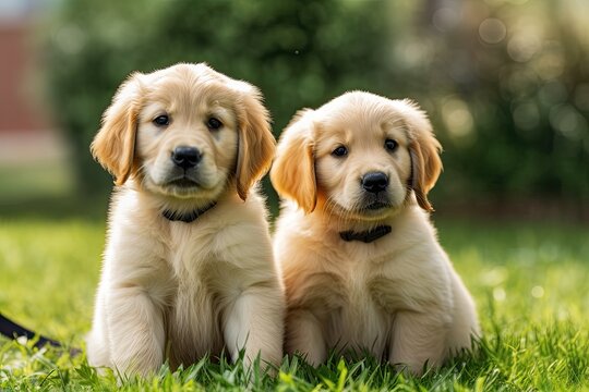 Purebred Golden Retriever Pups, adorable. Generative AI
