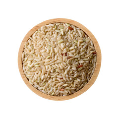 Thai organic brown rice seed in wooden bowl