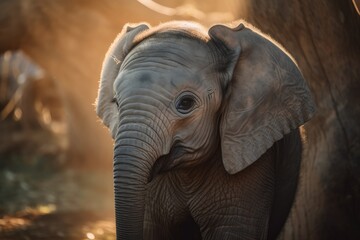 Fototapeta na wymiar infant elephant in the sunlight. Generative AI