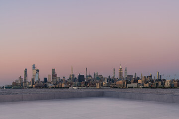 Skyscrapers Cityscape Downtown, New York Skyline Buildings. Beautiful Real Estate. Sunset. Empty...