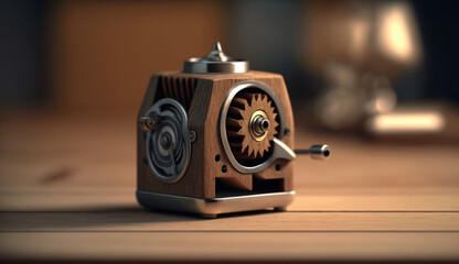 Antique machinery part on table in close up ,generative AI