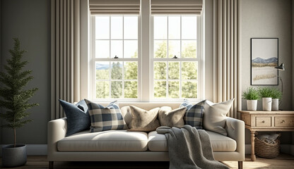 Modern living room with comfortable sofa and decor ,generative AI