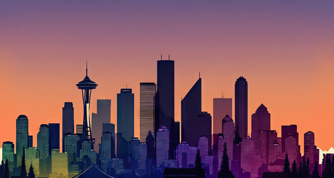Abstract Seattle Skyline created with Generative AI technology