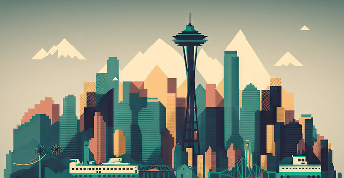 Abstract Seattle Skyline created with Generative AI technology