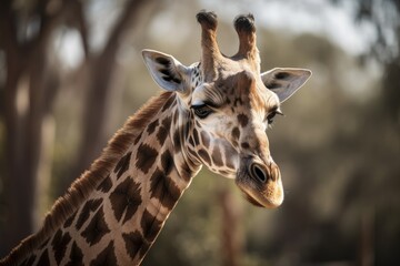 Fototapeta premium A portrait of a large male giraffe. Generative AI