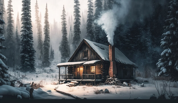 Winter forest landscape with snow covered tree ,generative AI