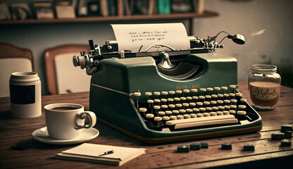 Fototapeta na wymiar Typewriter in table, old fashioned design, generative AI